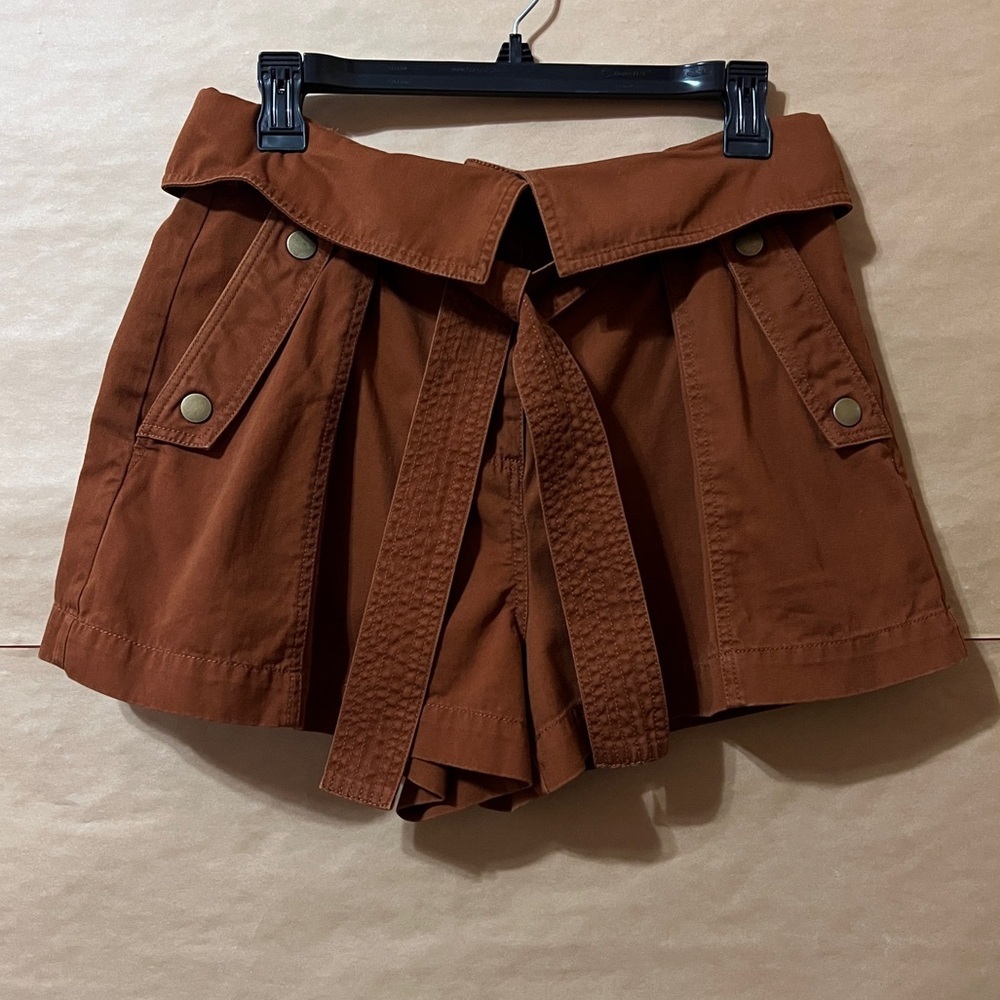 Ulla Johnson Rust Brown High-Waist Belted Shorts